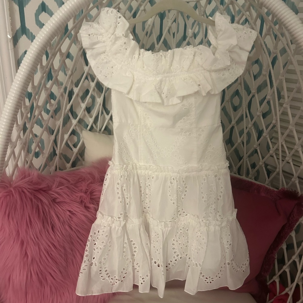 Zara white eyelet off the shoulder mini dress